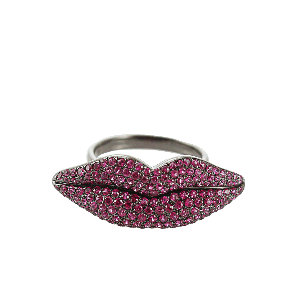WENDY YUE-Ruby Pave ‘Lips’ Ring-WHT GOLD