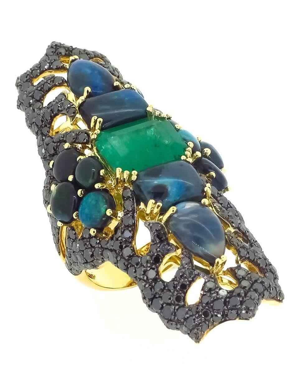 WENDY YUE-Emerald and Opal Statement Ring-YELLOW GOLD