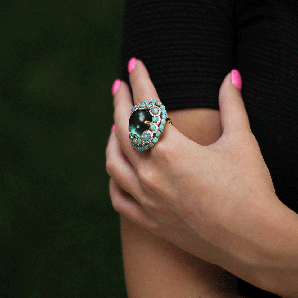 WENDY YUE-Green Tourmaline With Opal And Diamond Ring-YELLOW GOLD