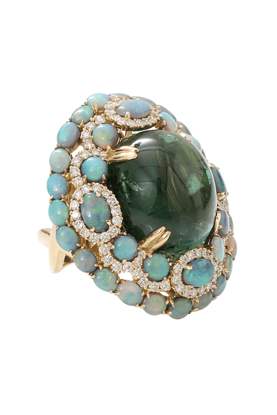 WENDY YUE-Green Tourmaline With Opal And Diamond Ring-YELLOW GOLD