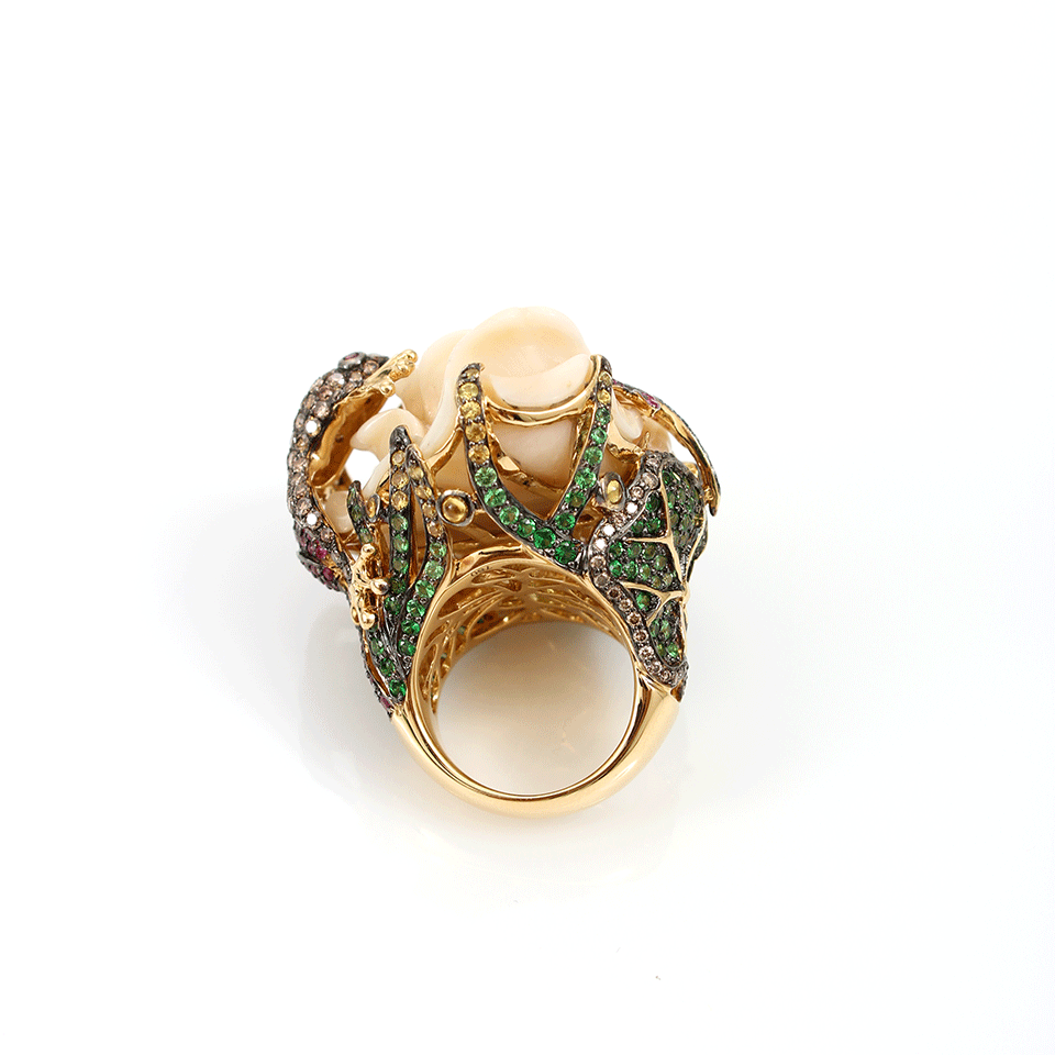 WENDY YUE-Carved Agate Flower Ring-YELLOW GOLD