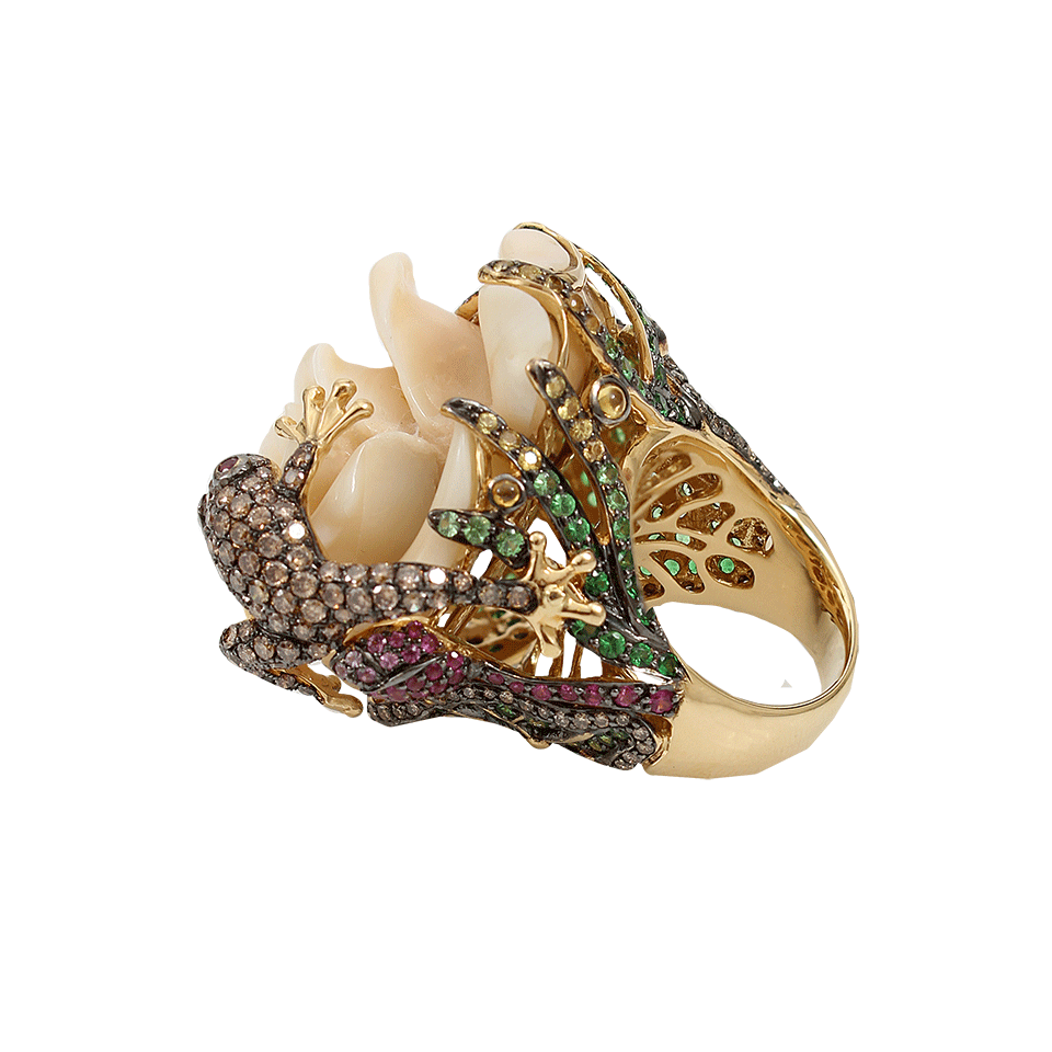 WENDY YUE-Carved Agate Flower Ring-YELLOW GOLD