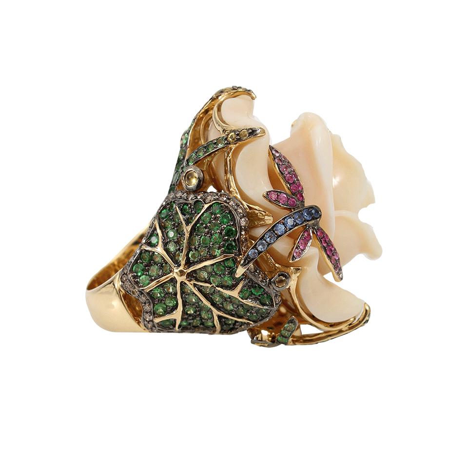 WENDY YUE-Carved Agate Flower Ring-YELLOW GOLD