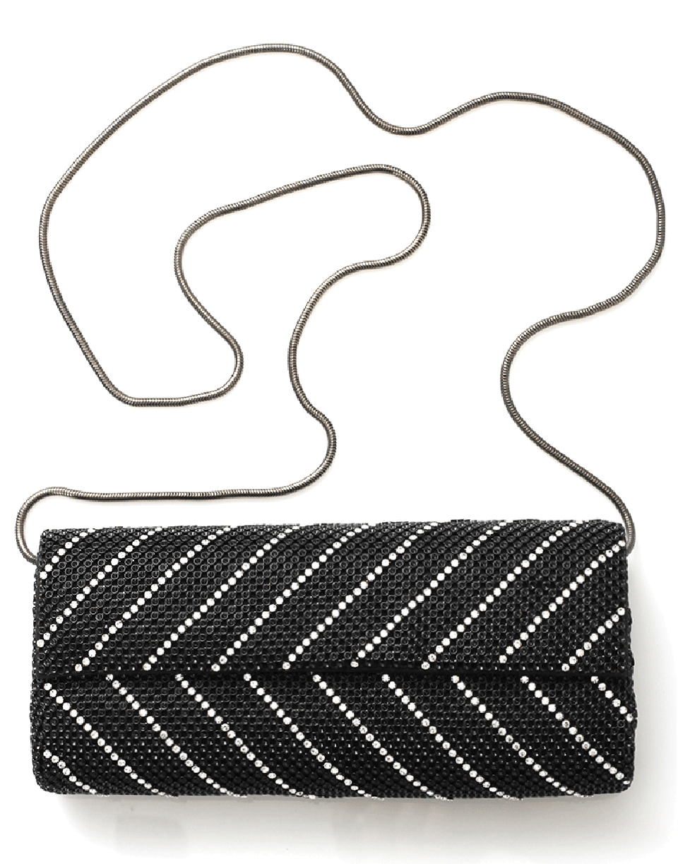 WHITING & DAVIS-Crystal Chevron Clutch-BLACK