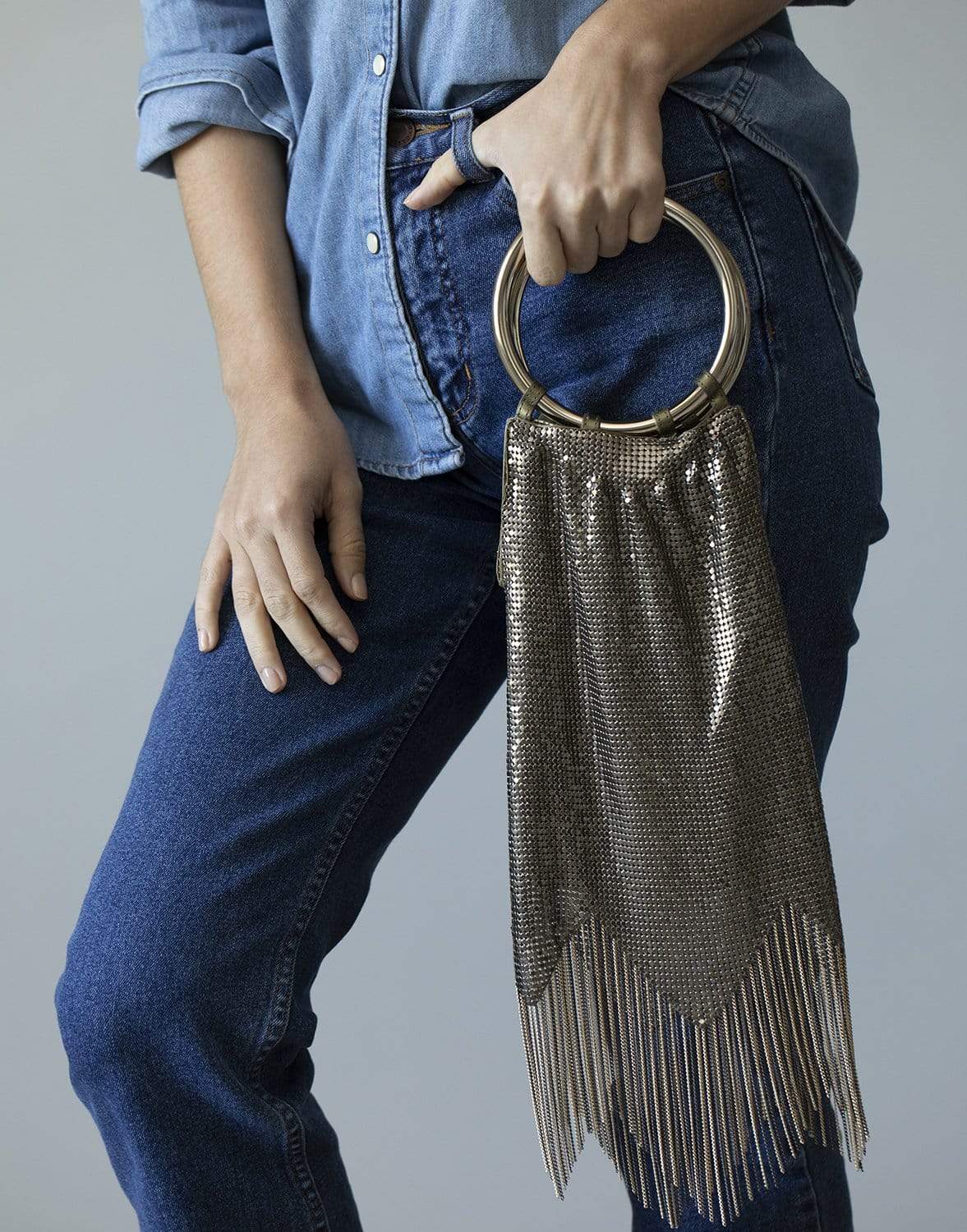 WHITING & DAVIS-Antique Gold Rio Bracelet Bag-ANTIQUE GOLD