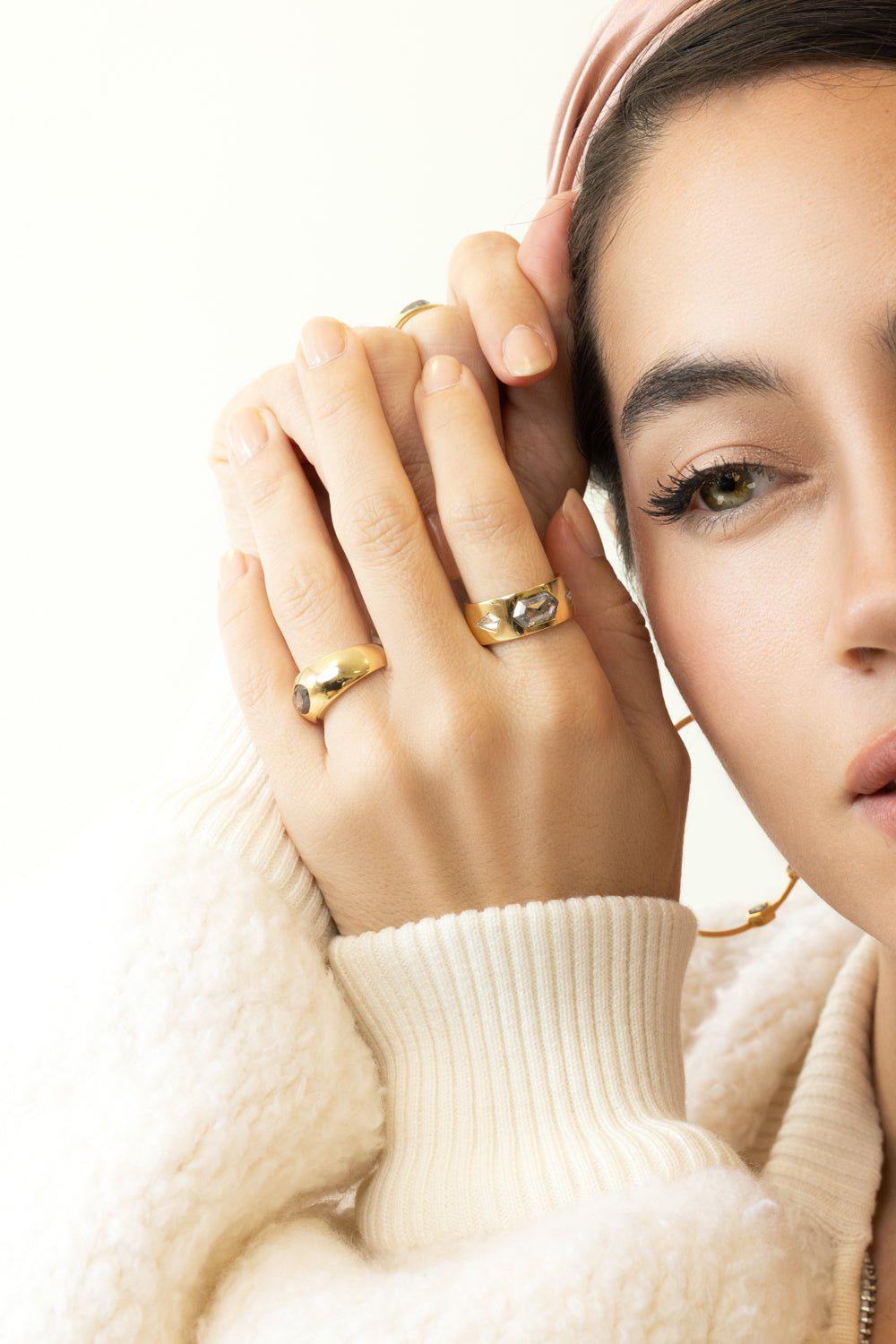 WITH LOVE-Rustic Hexagon Ring-YELLOW GOLD