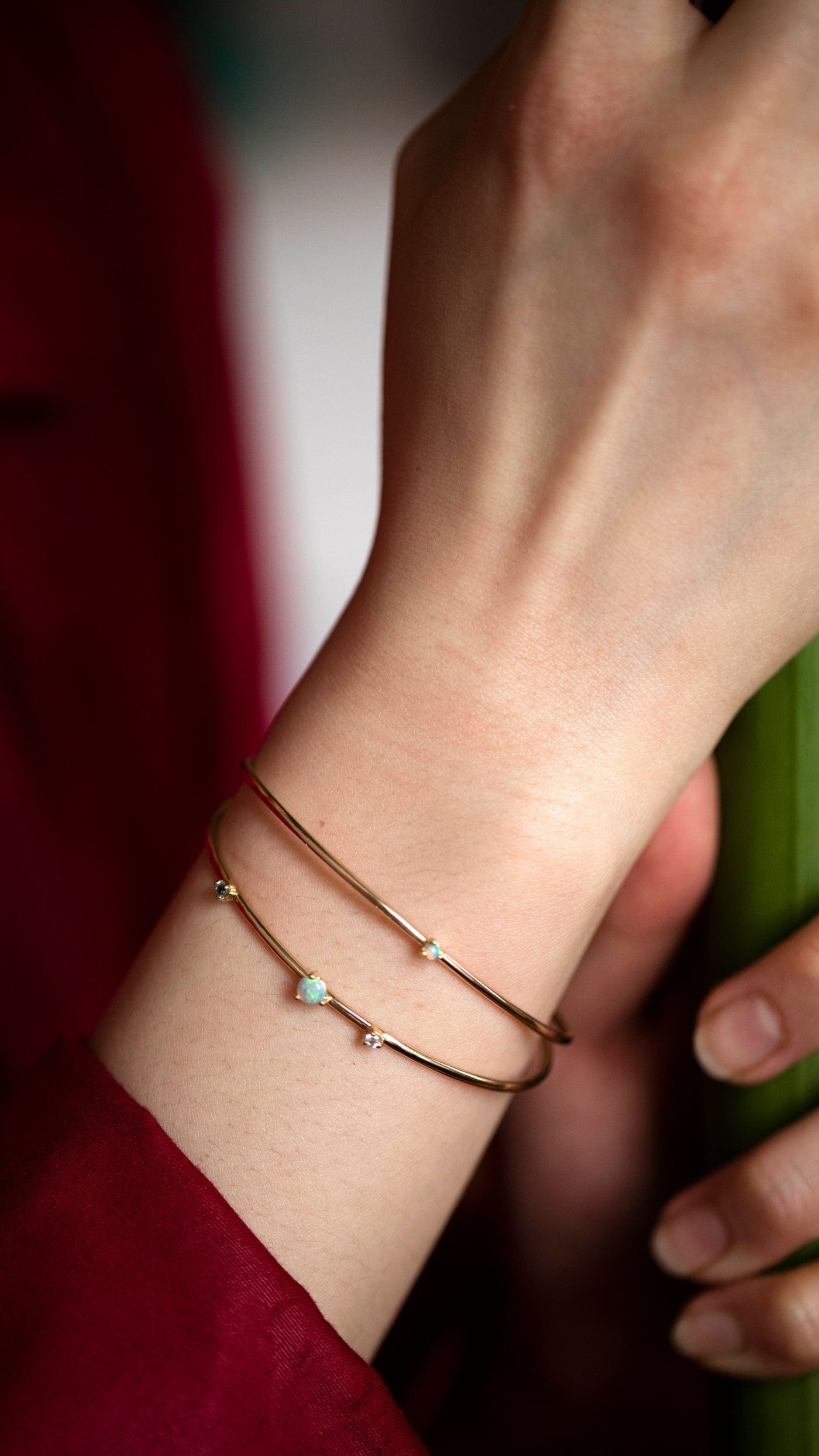 WWAKE-Three Stone Opal Cuff-YELLOW GOLD