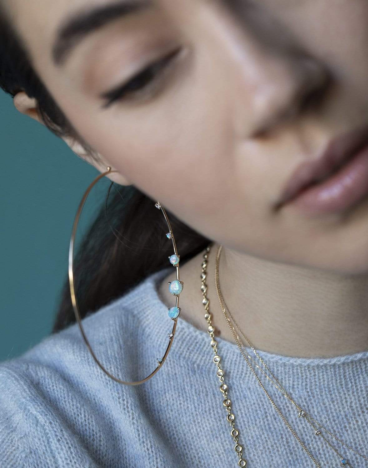 WWAKE-Big Counting Opal Hoops-YELLOW GOLD