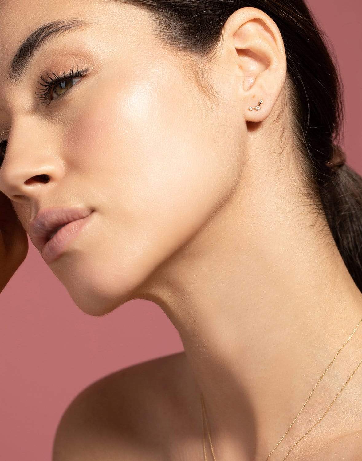 WWAKE-Diamond Mini Three-Step Point Earring-YELLOW GOLD