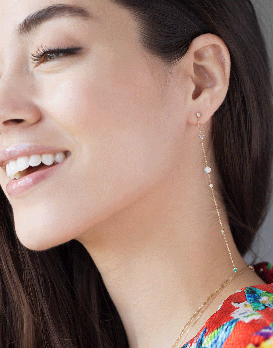 WWAKE-Opal, Emerald, Tanzanite Linear Earrings-YELLOW GOLD