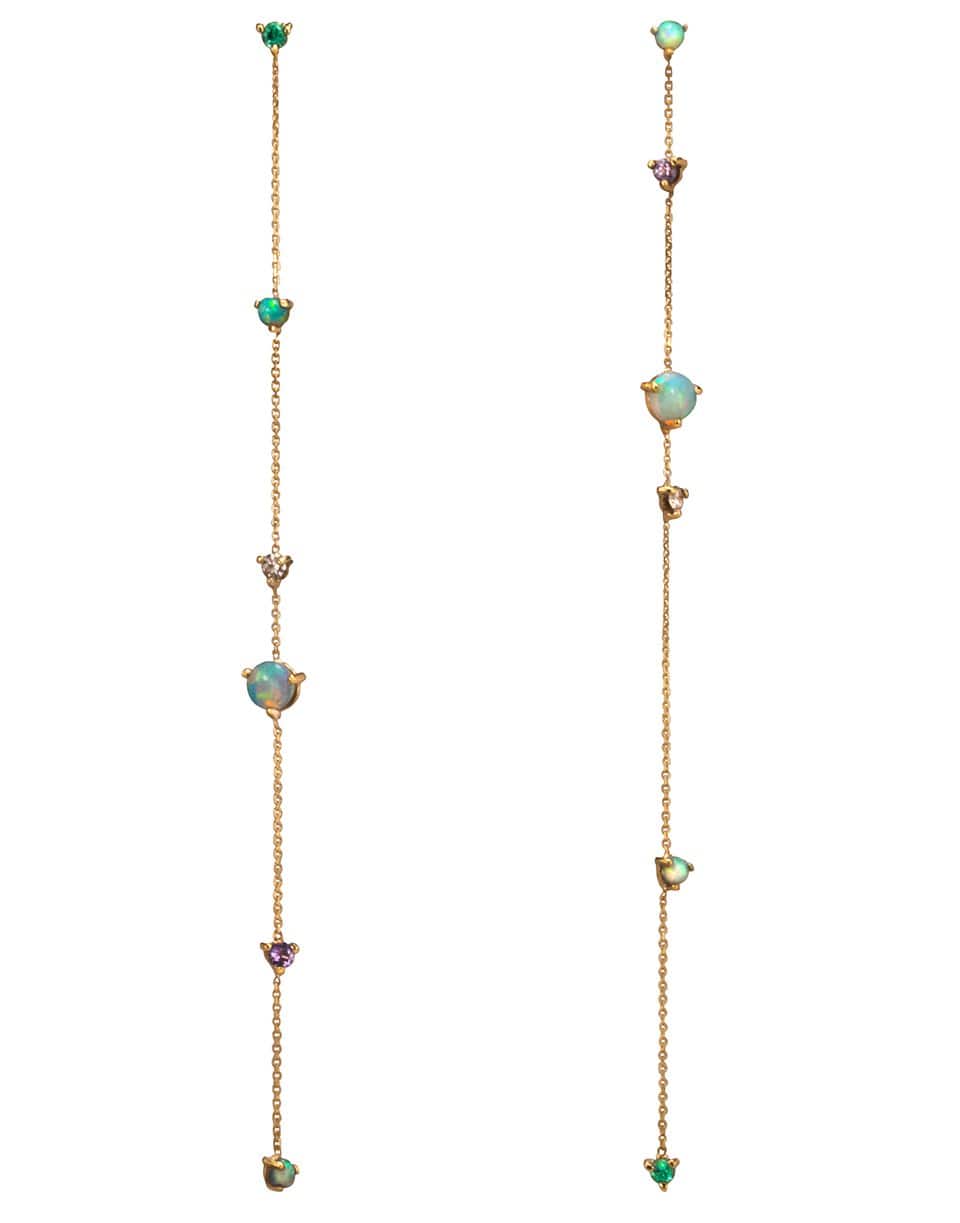 WWAKE-Opal, Emerald, Tanzanite Linear Earrings-YELLOW GOLD
