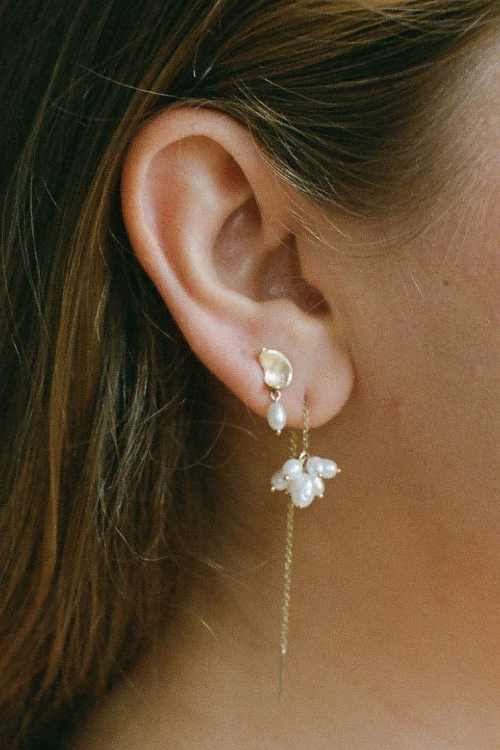 WWAKE-Pearl Cloudburst Threader-YELLOW GOLD