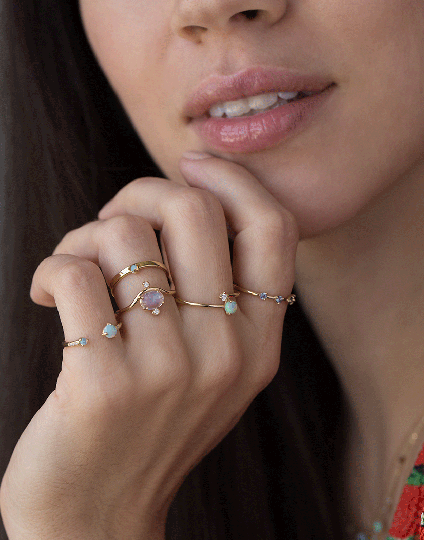 WWAKE-Open Opal and Diamond Ring-YELLOW GOLD