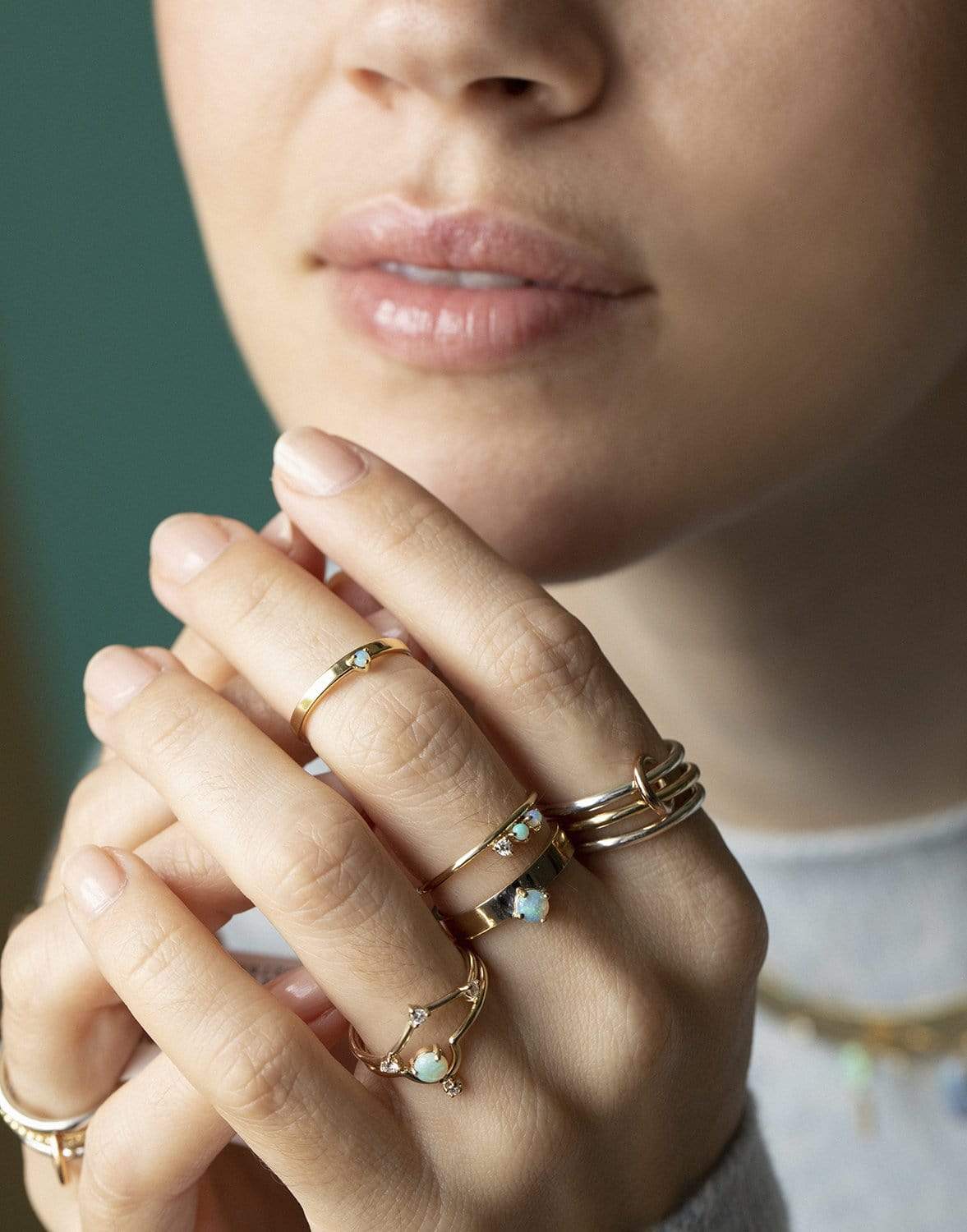 WWAKE-Nestled Opal and Diamond Ring-YELLOW GOLD