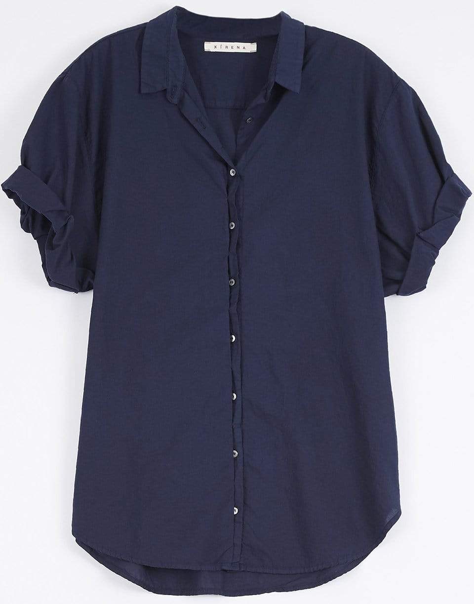 XÍRENA-Channing Short Sleeve Button Up Shirt - Navy-