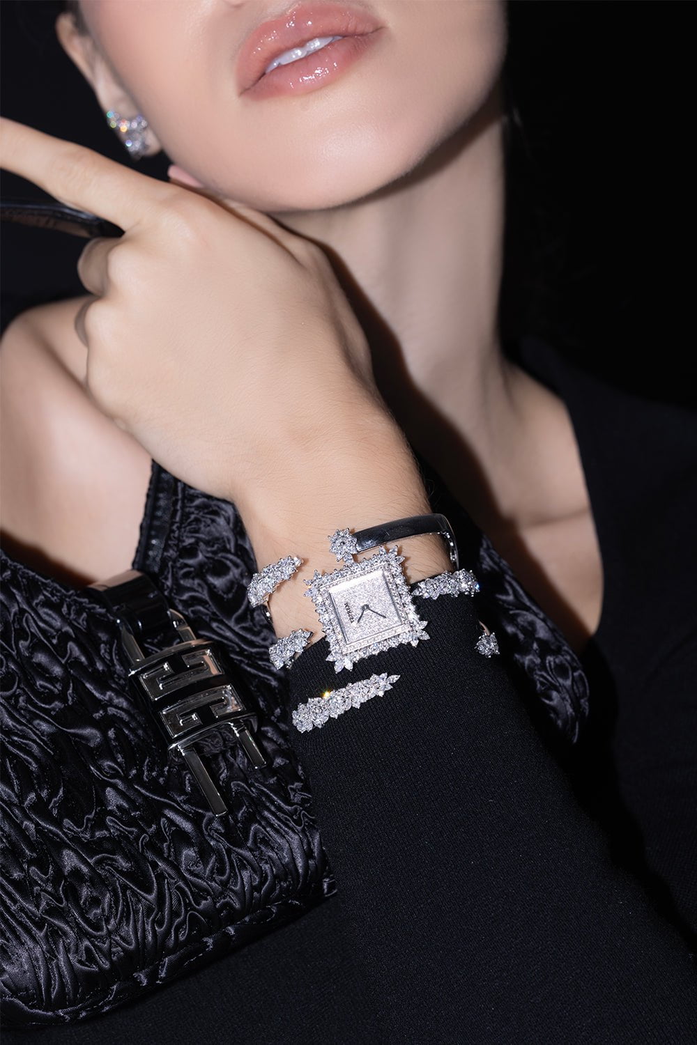 YEPREM JEWELLERY-Marquise Diamond Square Watch-WHITE GOLD