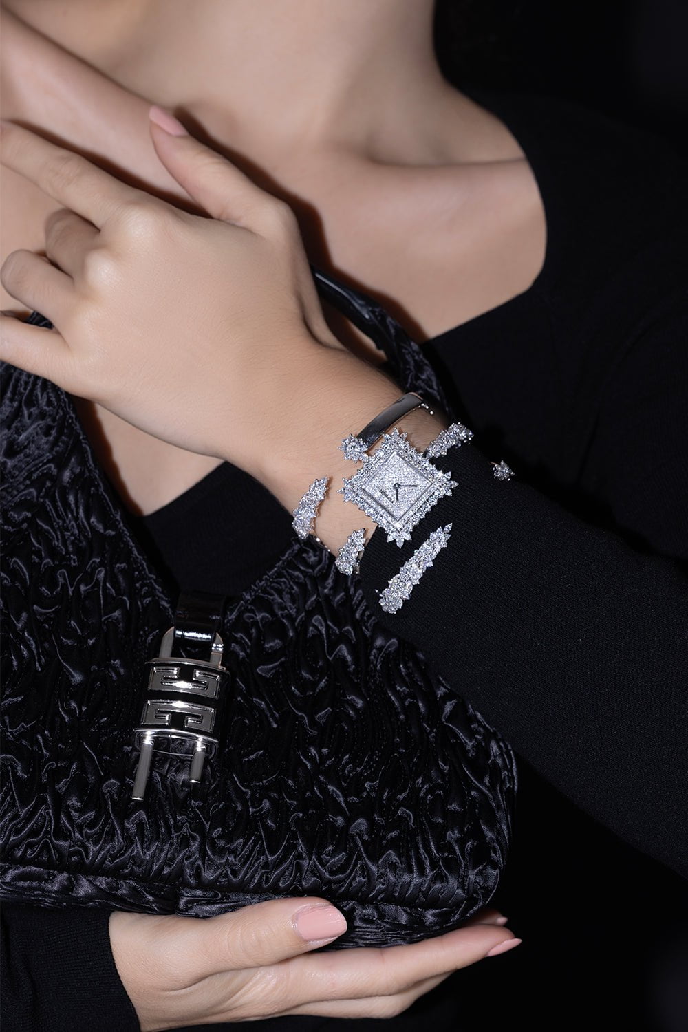 YEPREM JEWELLERY-Marquise Diamond Square Watch-WHITE GOLD
