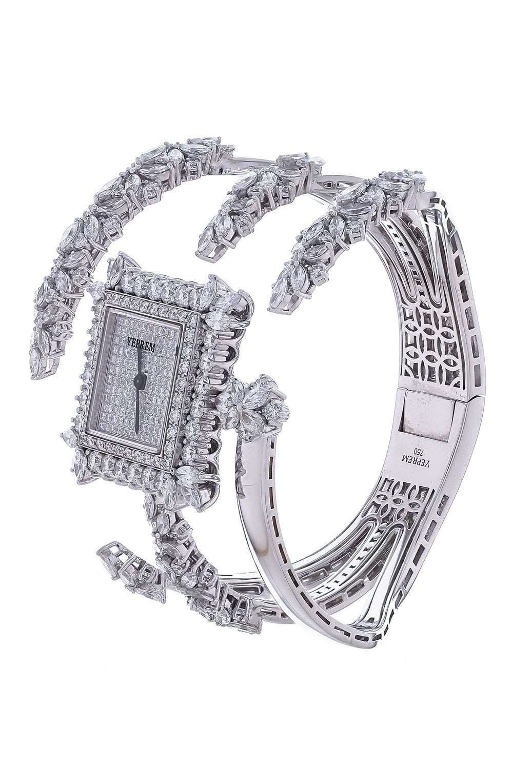 YEPREM JEWELLERY-Marquise Diamond Square Watch-WHITE GOLD