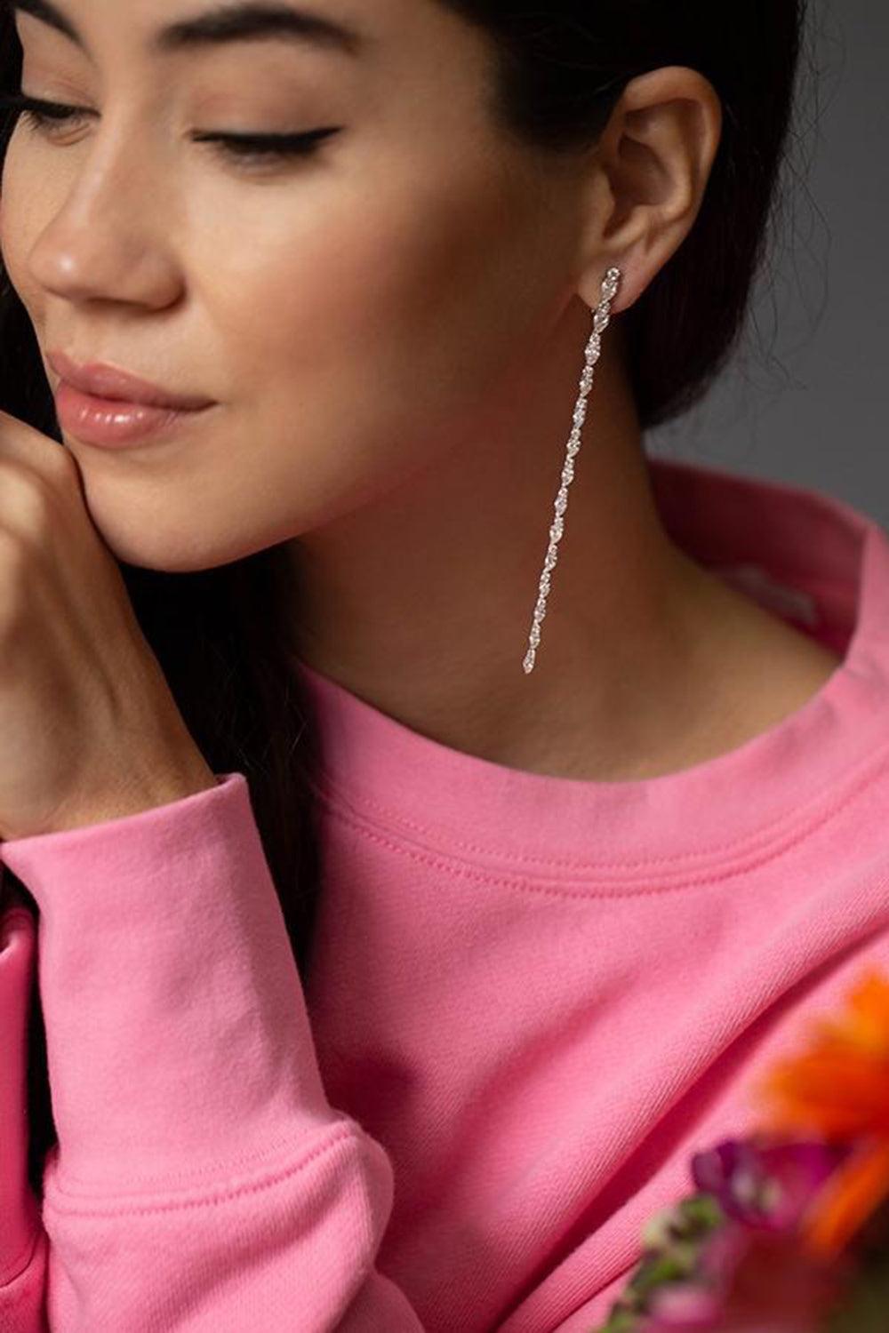 Long Diamond Earrings-WHITE GOLD-JEWELRYFINE JEWELEARRING-YEPREM JEWELLERY