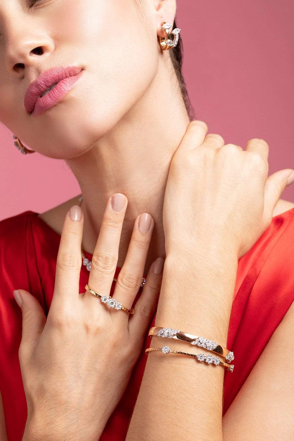 YEPREM JEWELLERY-Pink Strada Diamond Flex Bracelet-ROSE GOLD