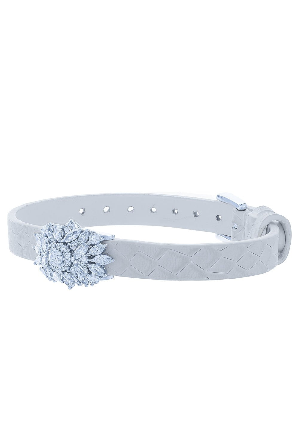 YEPREM JEWELLERY-Diamond Stamped Leather Wrap Bracelet-WHITE GOLD