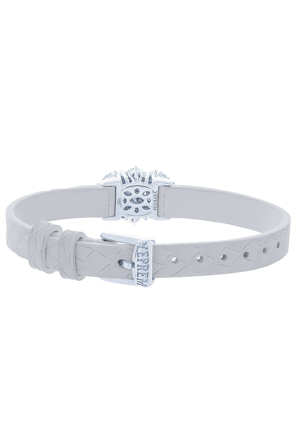 YEPREM JEWELLERY-Diamond Stamped Leather Wrap Bracelet-WHITE GOLD
