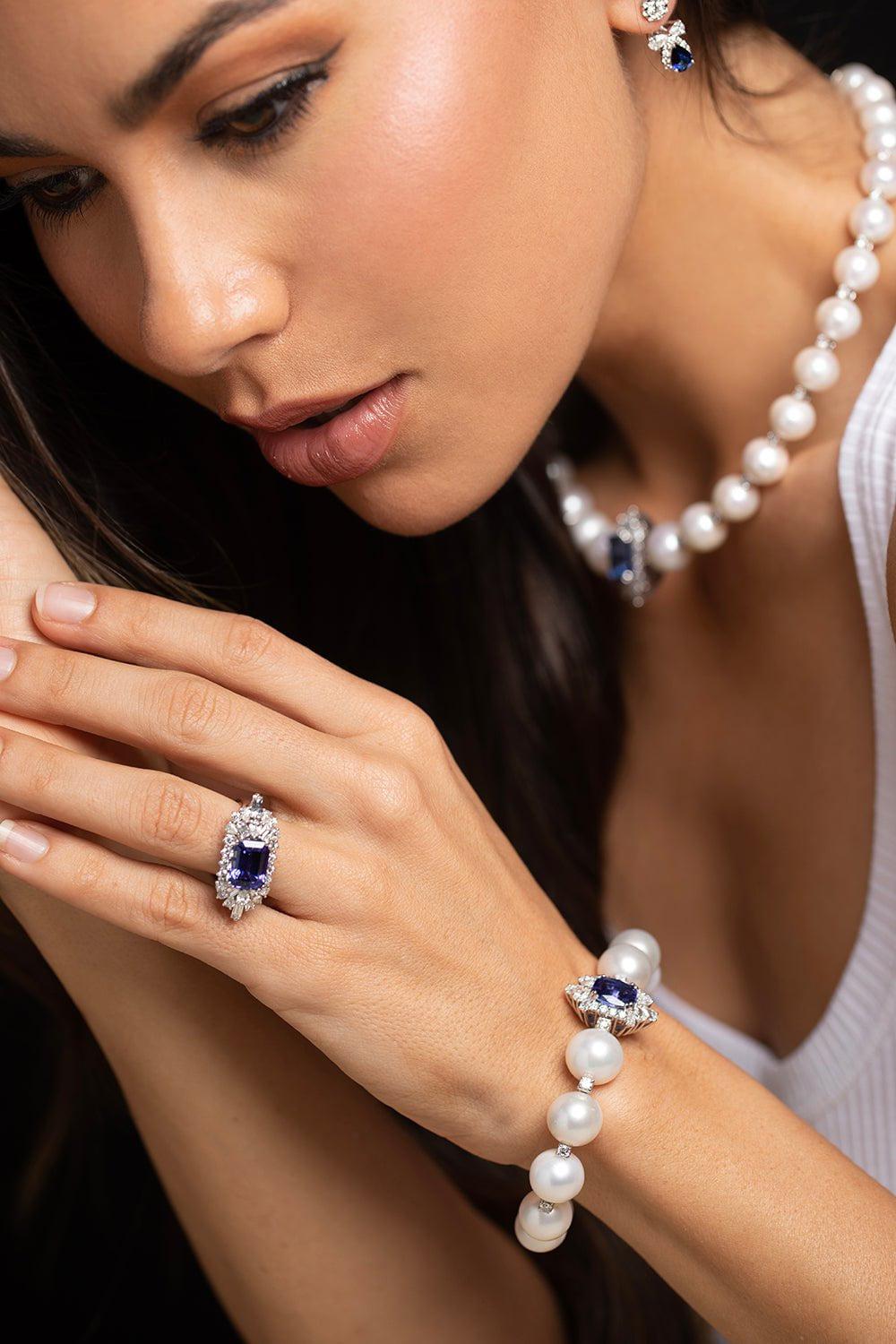 YEPREM JEWELLERY-Pearl Diamond Bracelet-WHITE GOLD