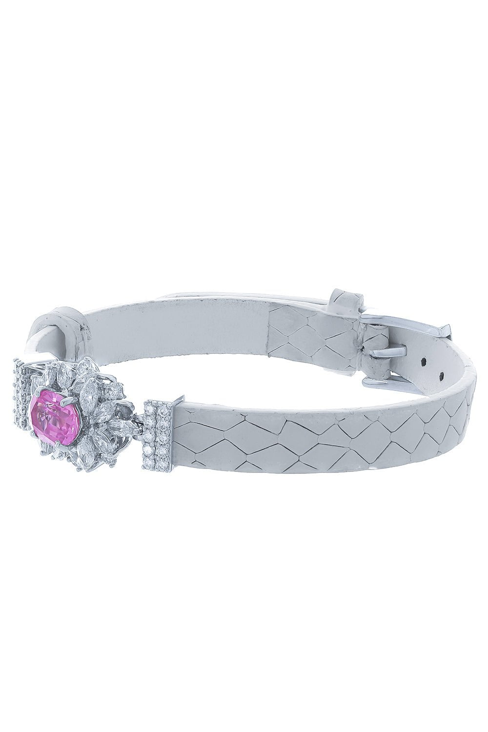 YEPREM JEWELLERY-Pink Sapphire Diamond Single Wrap Bracelet-WHITE GOLD