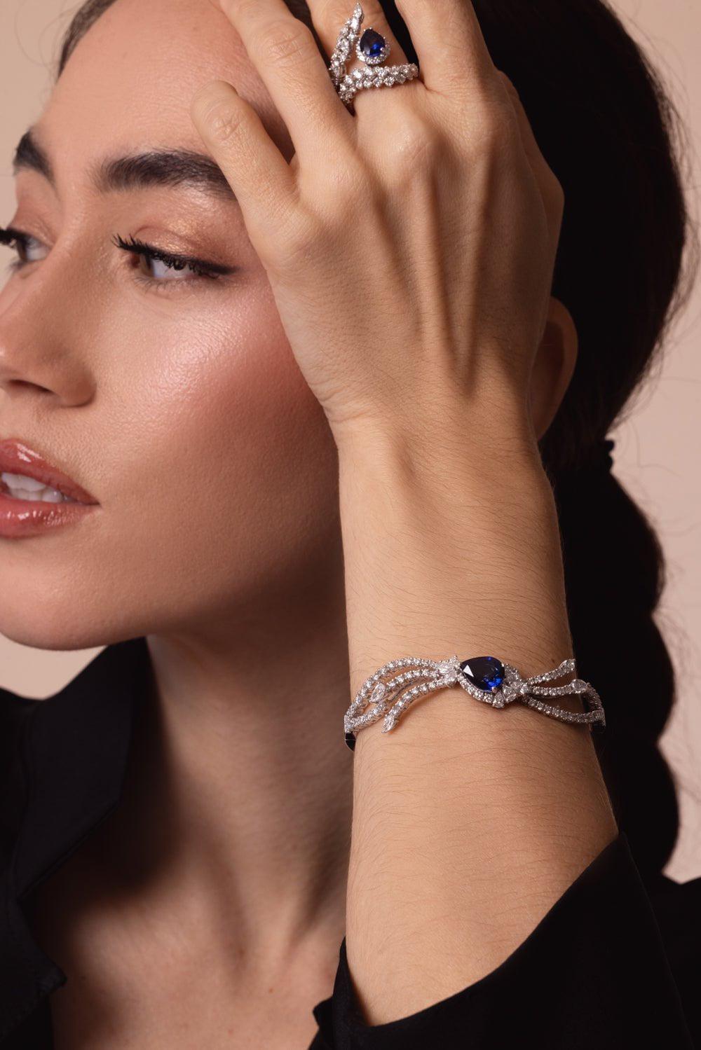 YEPREM JEWELLERY-Reign Supreme Bangle Bracelet-WHITE GOLD