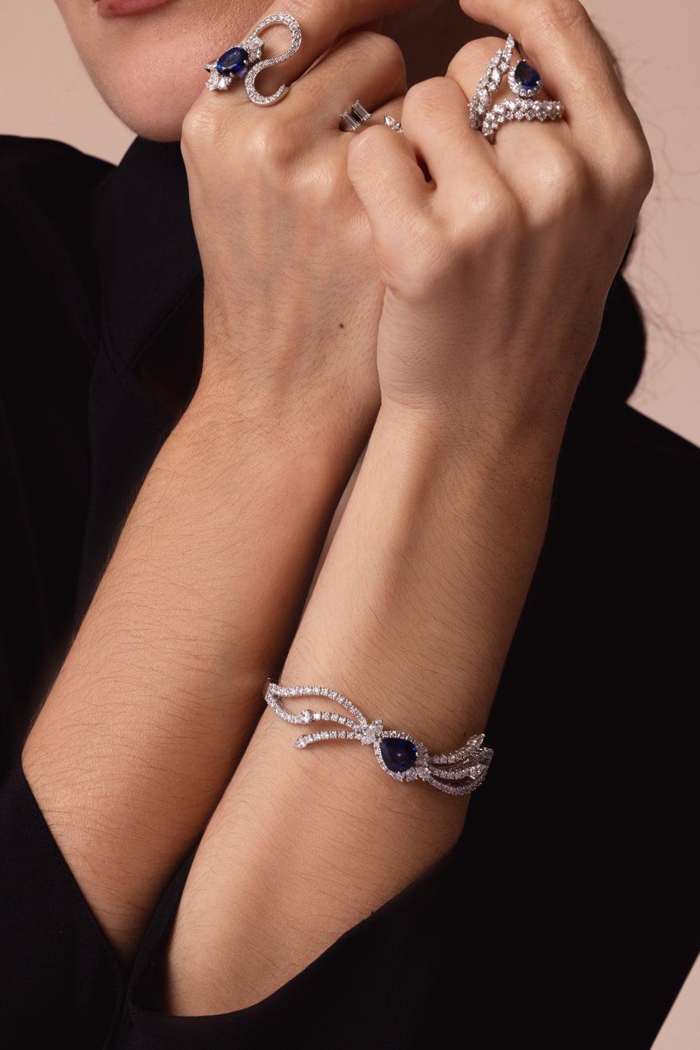 YEPREM JEWELLERY-Reign Supreme Bangle Bracelet-WHITE GOLD