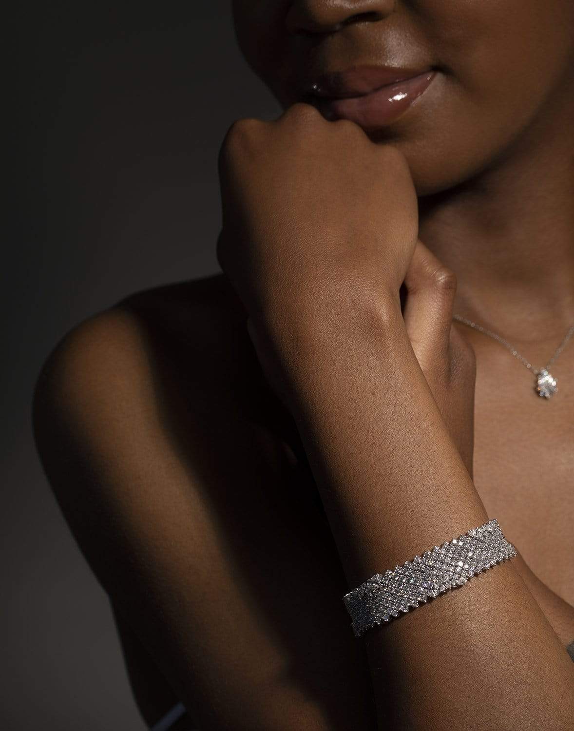 YEPREM JEWELLERY-Round and Marquise Diamond Flexible Bracelet-WHITE GOLD