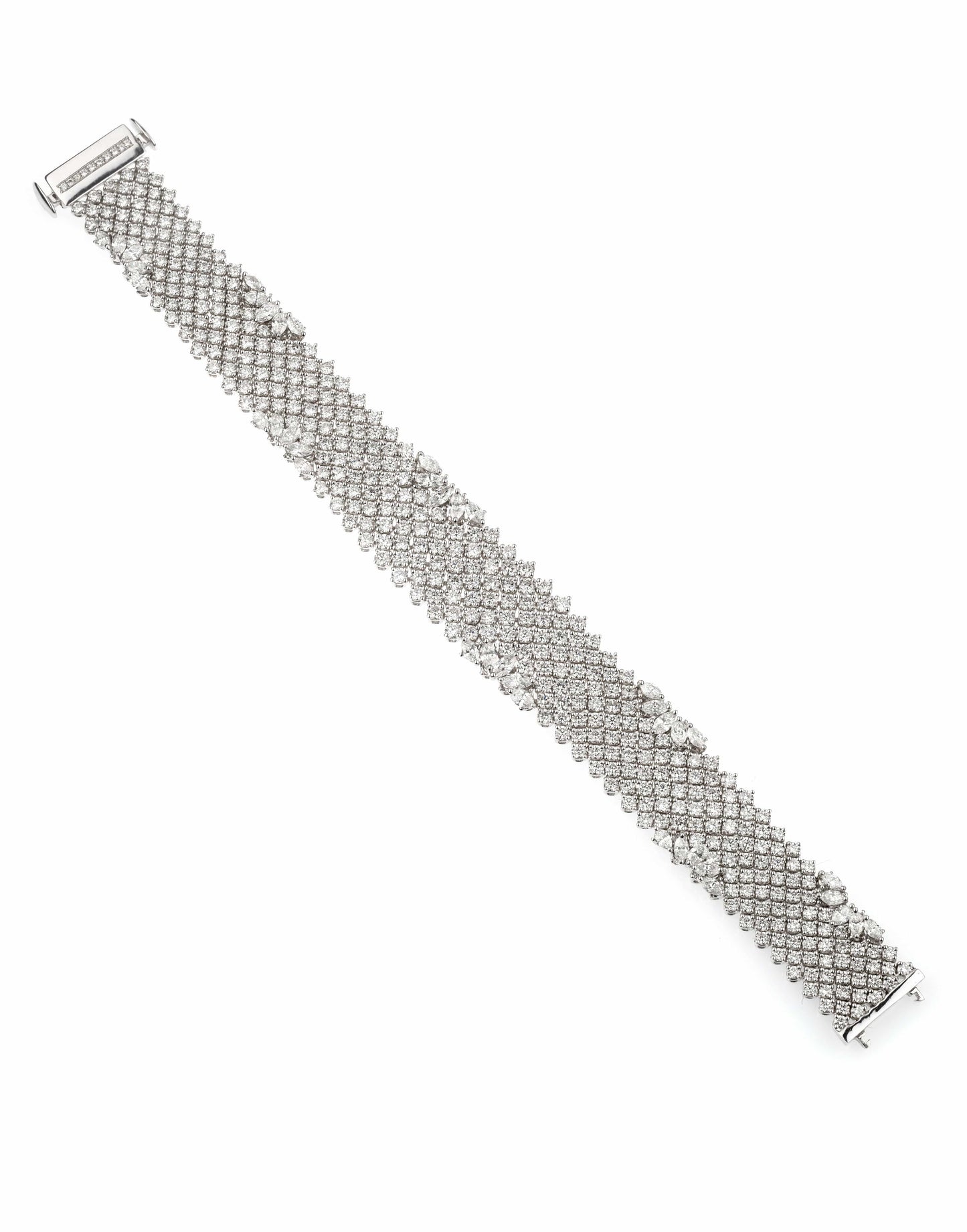 YEPREM JEWELLERY-Round and Marquise Diamond Flexible Bracelet-WHITE GOLD