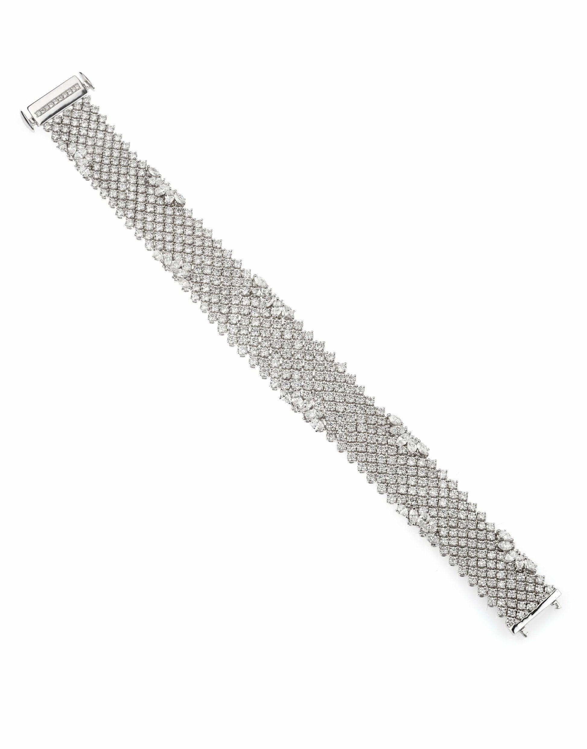 YEPREM JEWELLERY-Round and Marquise Diamond Flexible Bracelet-WHITE GOLD