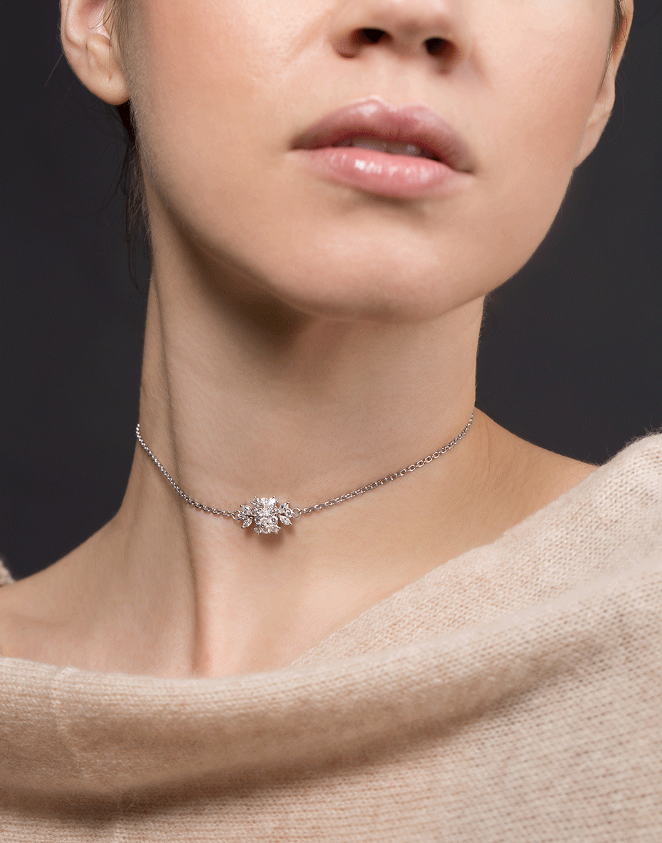 YEPREM JEWELLERY-Square Pendant Diamond Choker-WHITE GOLD