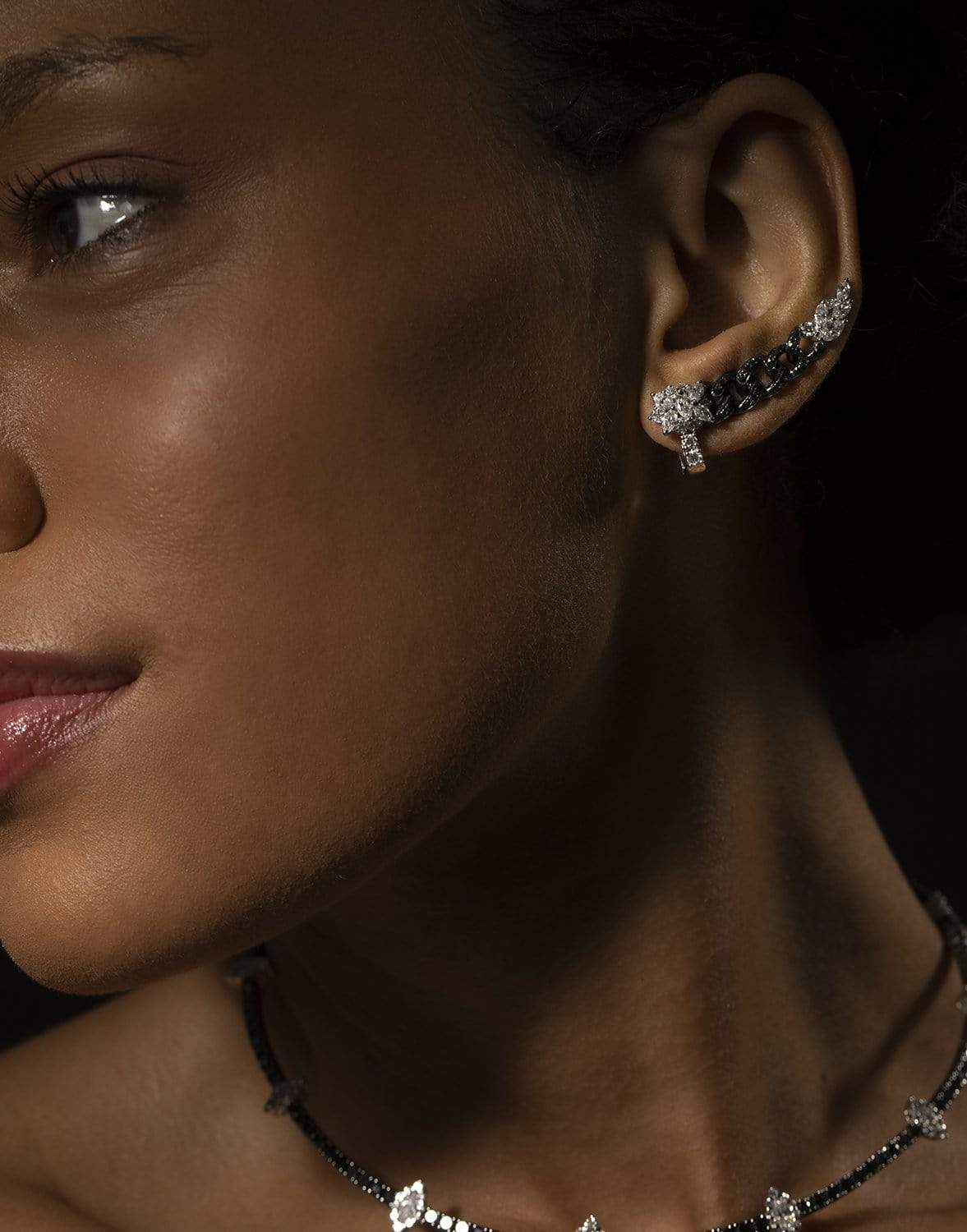 YEPREM JEWELLERY-Diamond Chain Earrings-WHITE GOLD