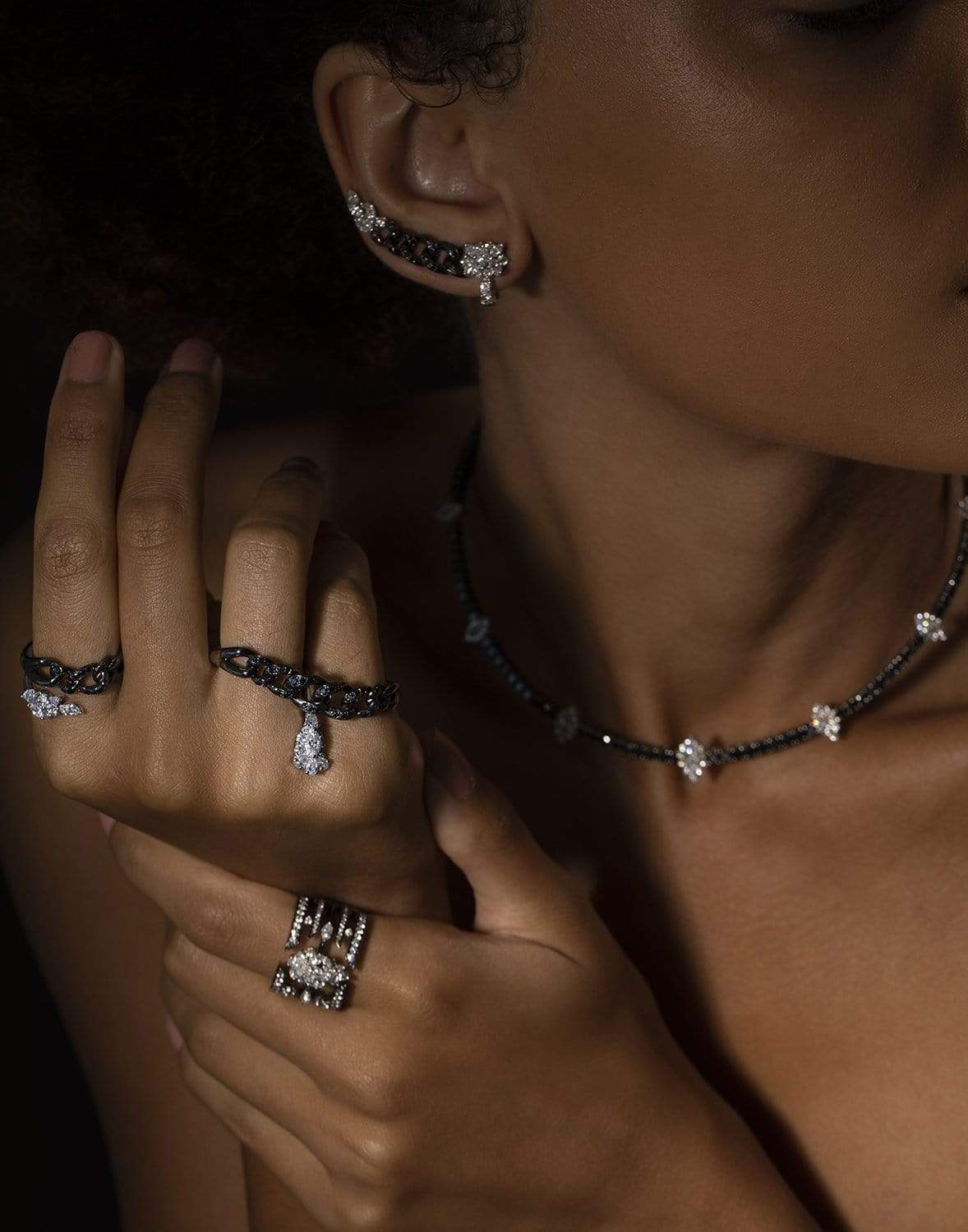YEPREM JEWELLERY-Diamond Chain Earrings-WHITE GOLD