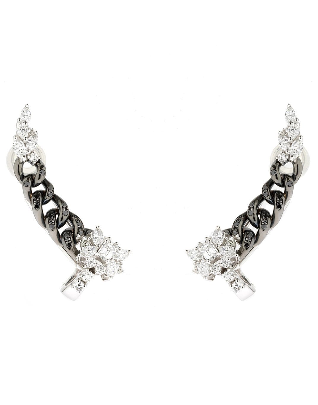 YEPREM JEWELLERY-Diamond Chain Earrings-WHITE GOLD