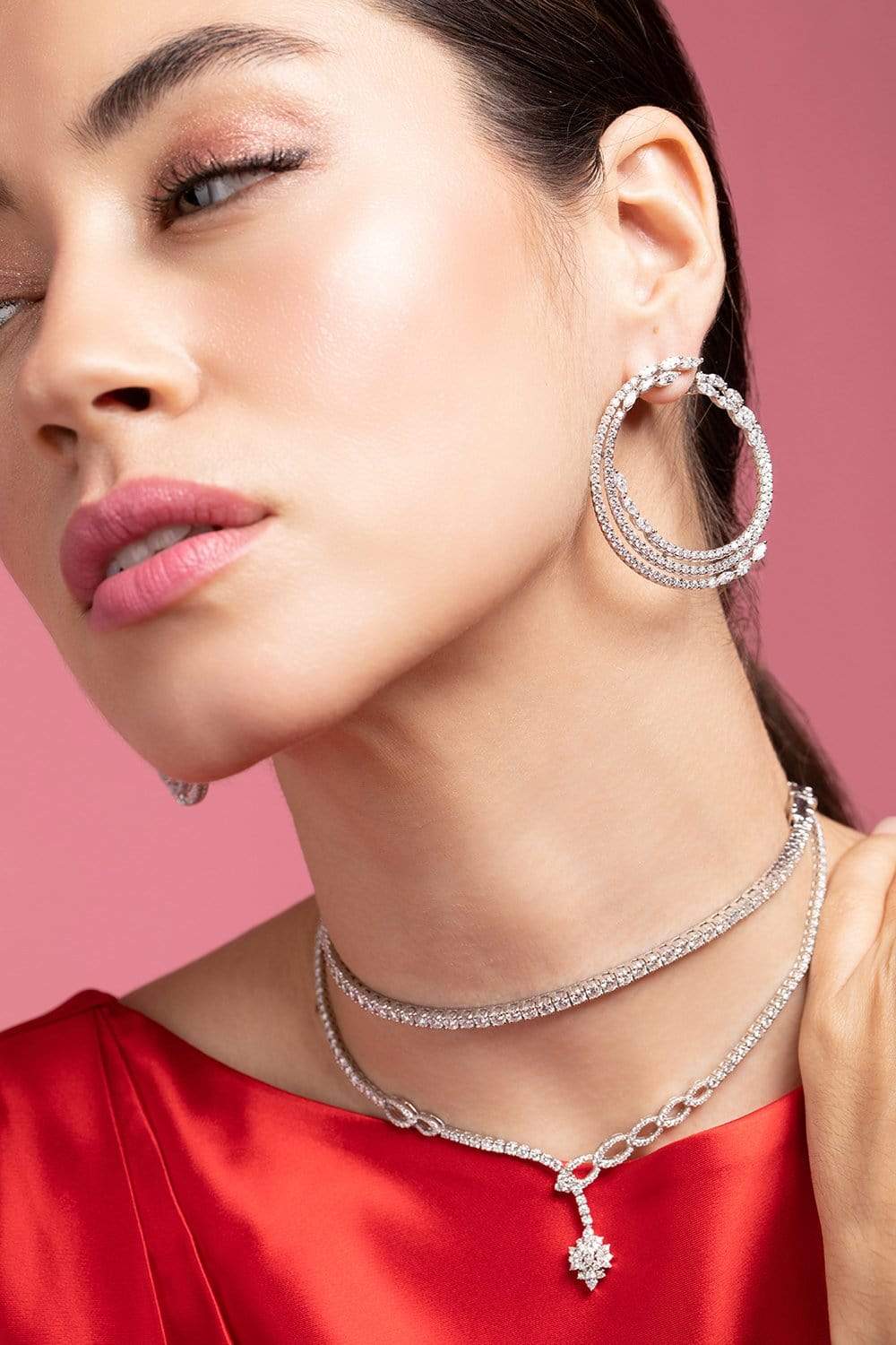 YEPREM JEWELLERY-Diamond Hoop Earrings-WHITE GOLD