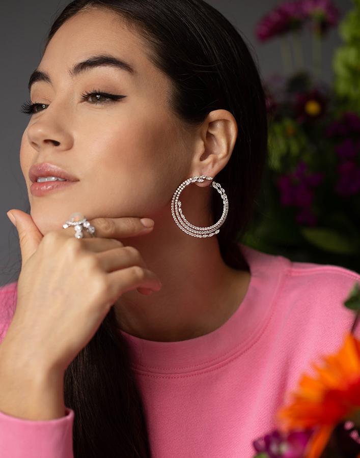 YEPREM JEWELLERY-Diamond Hoop Earrings-WHITE GOLD