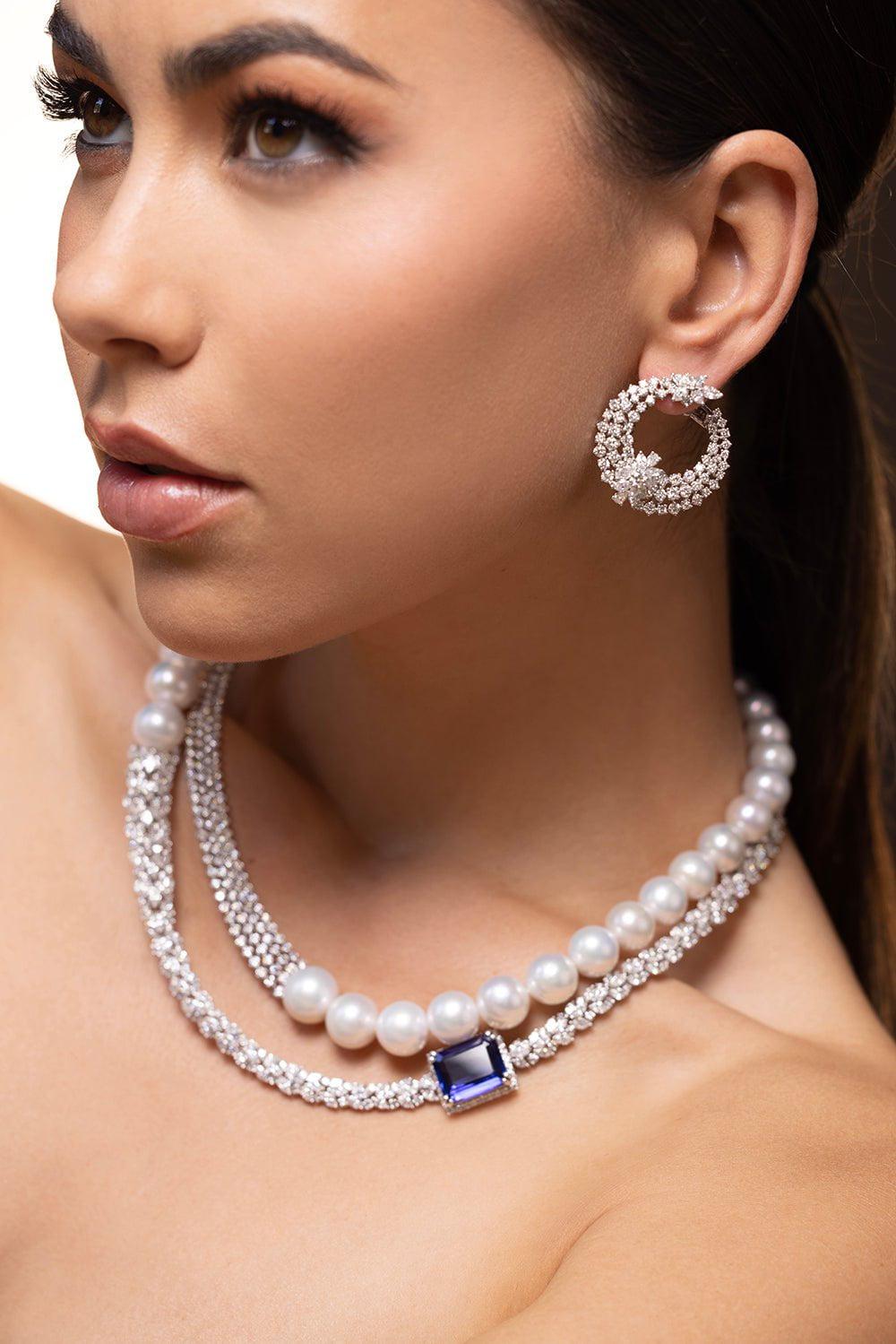 YEPREM JEWELLERY-Large Diamond Front Facing Hoop Earrings-WHITE GOLD