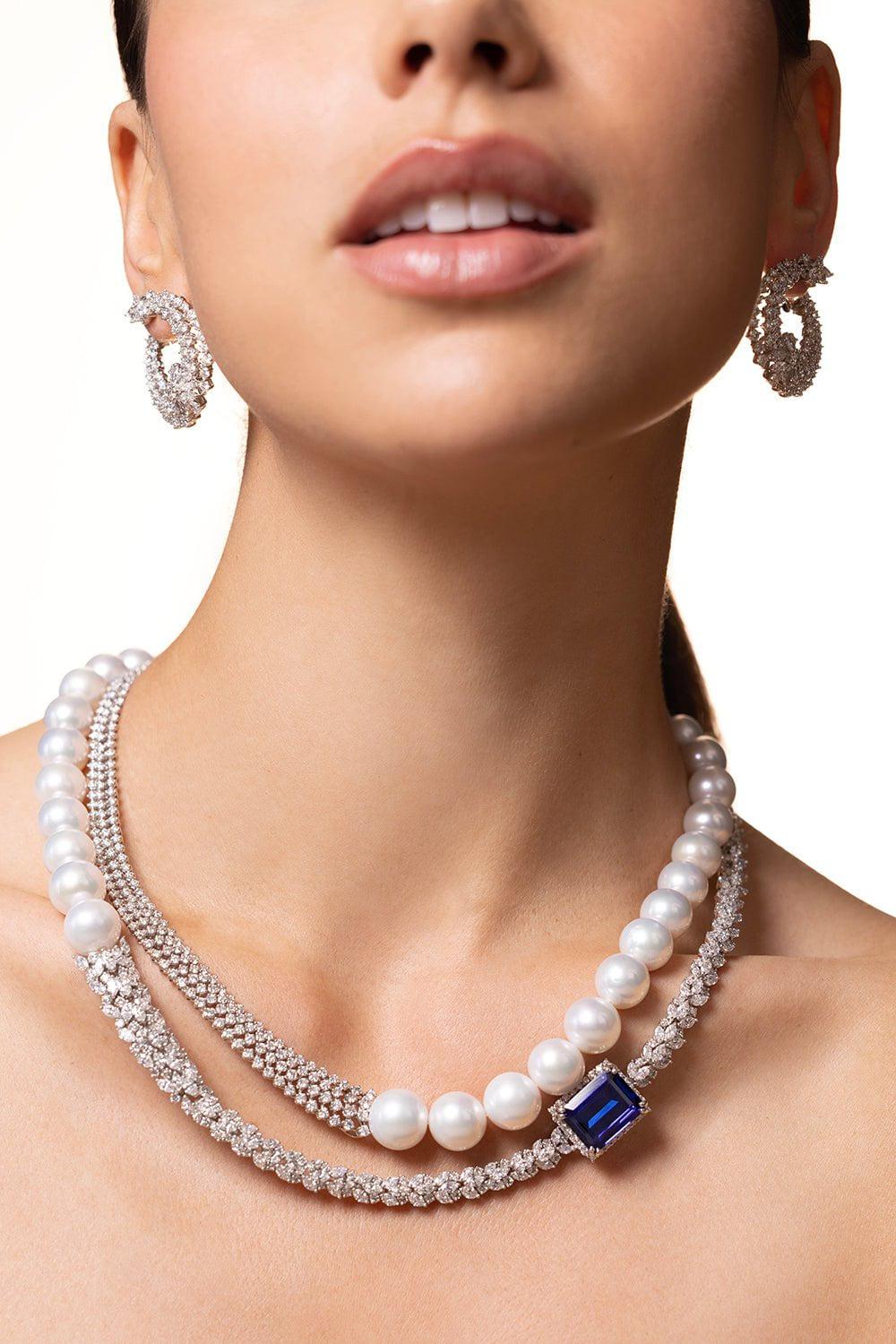 YEPREM JEWELLERY-Large Diamond Front Facing Hoop Earrings-WHITE GOLD
