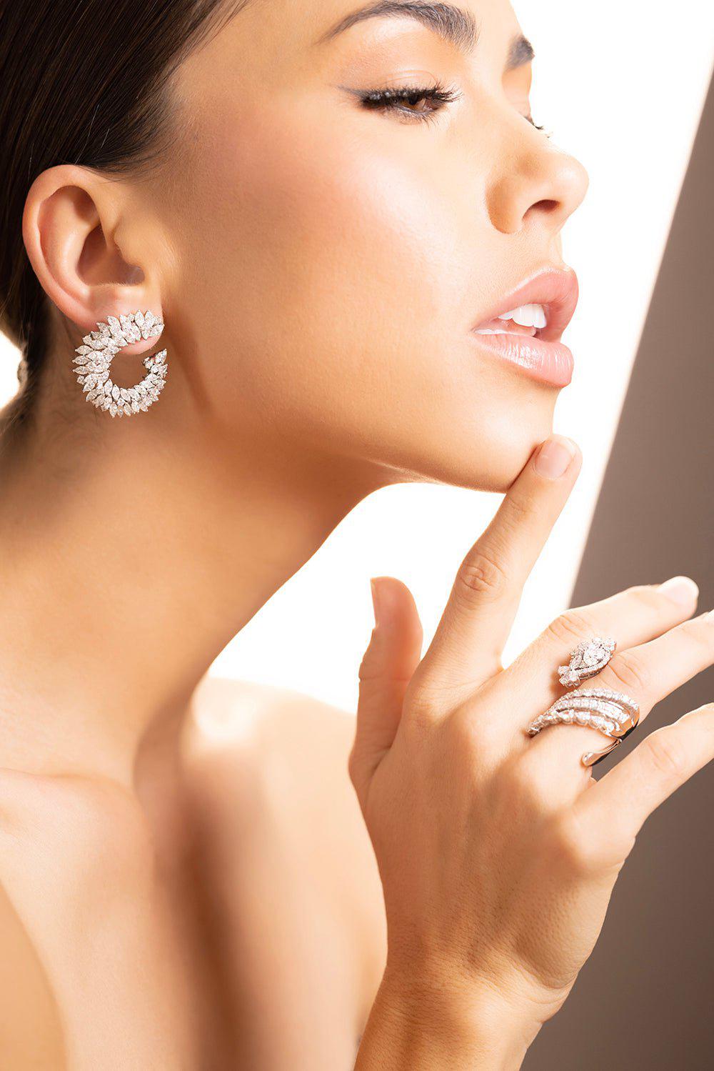YEPREM JEWELLERY-Marquise Diamond Earrings-WHITE GOLD