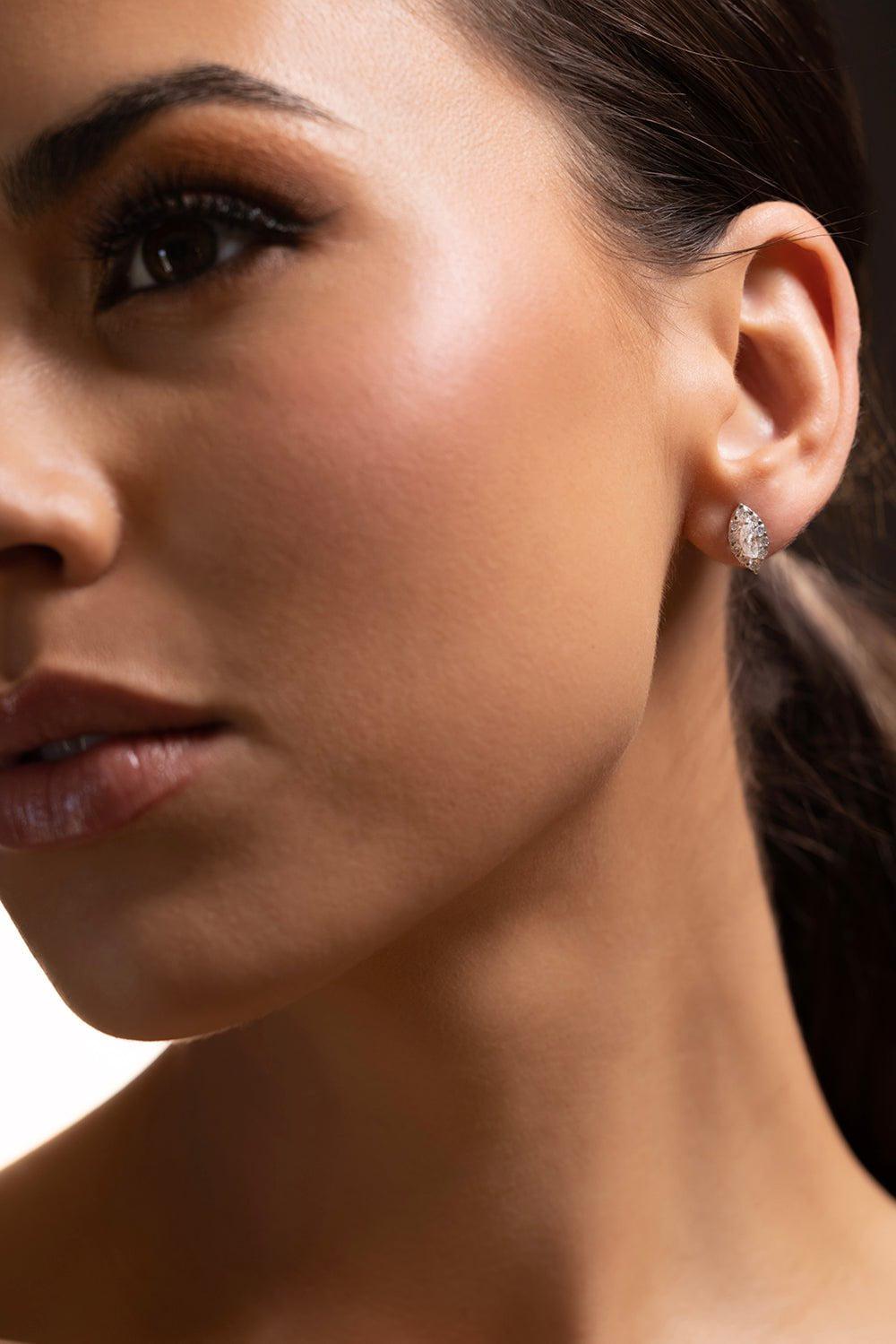 YEPREM JEWELLERY-Marquise Diamond Stud Earrings-WHITE GOLD