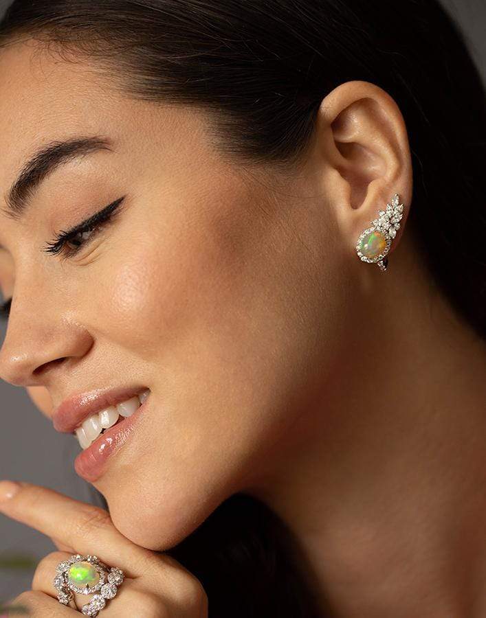 YEPREM JEWELLERY-Opal and Diamond Earrings-WHITE GOLD