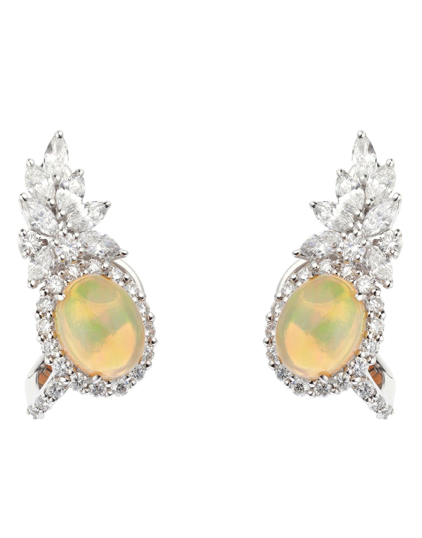 YEPREM JEWELLERY-Opal and Diamond Earrings-WHITE GOLD