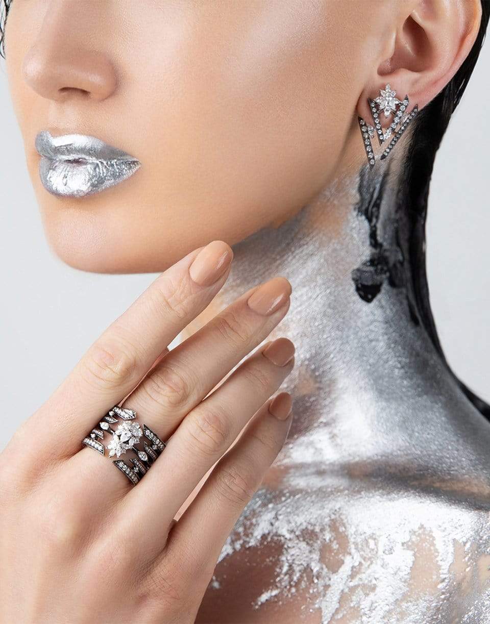 YEPREM JEWELLERY-Round and Marquise Diamond Earrings-WHITE GOLD