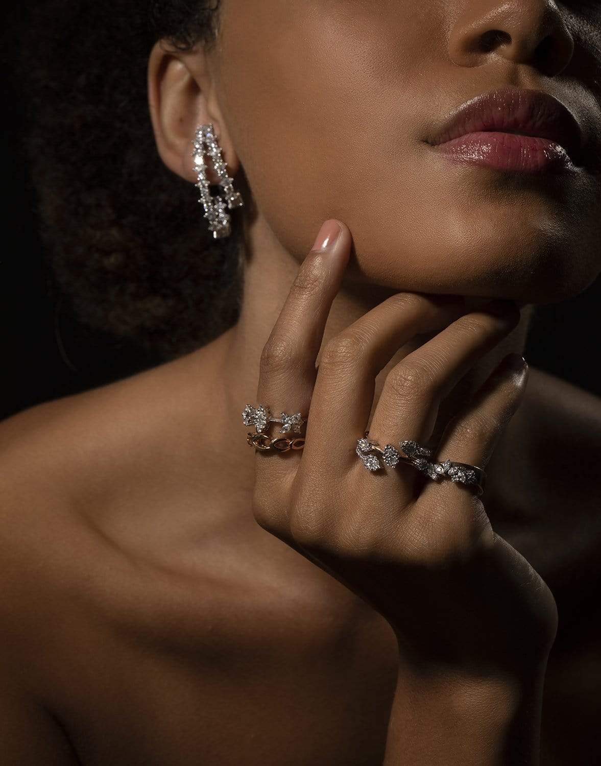 YEPREM JEWELLERY-Round and Marquise Diamond Earrings-WHITE GOLD