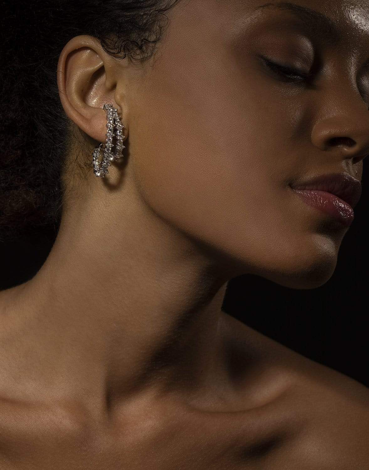 YEPREM JEWELLERY-Round and Marquise Diamond Earrings-WHITE GOLD