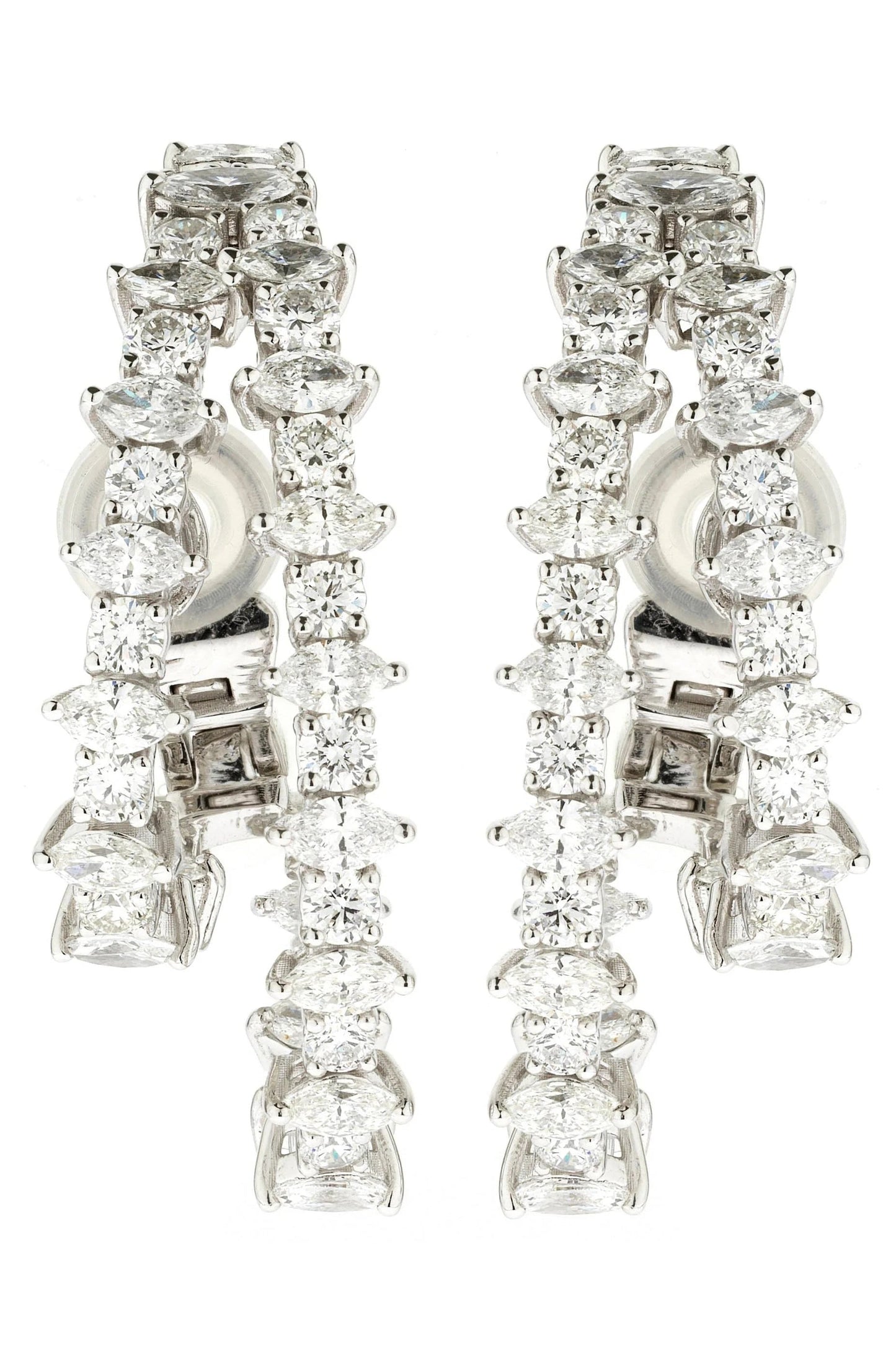 YEPREM JEWELLERY-Round and Marquise Diamond Earrings-WHITE GOLD