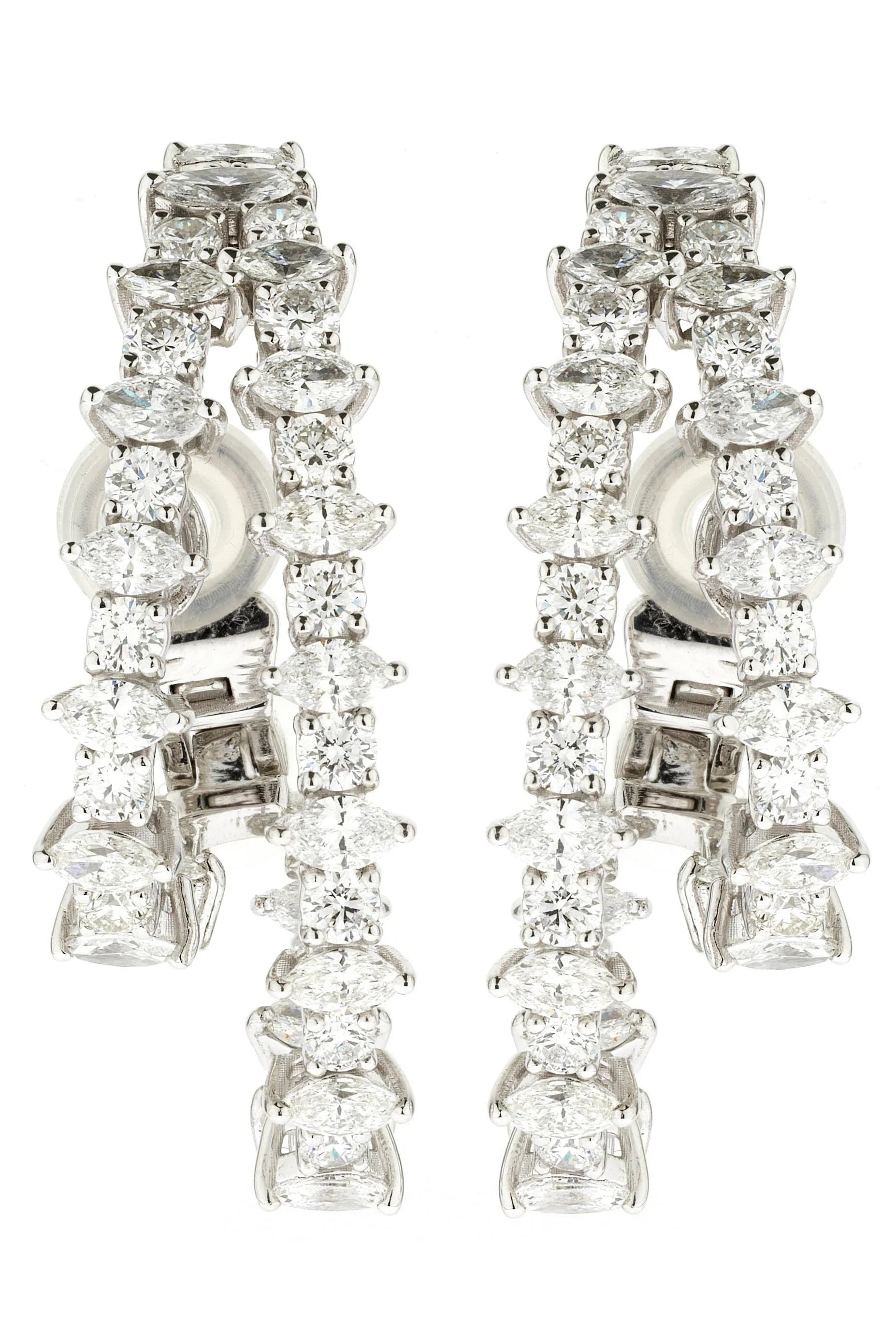 YEPREM JEWELLERY-Round and Marquise Diamond Earrings-WHITE GOLD